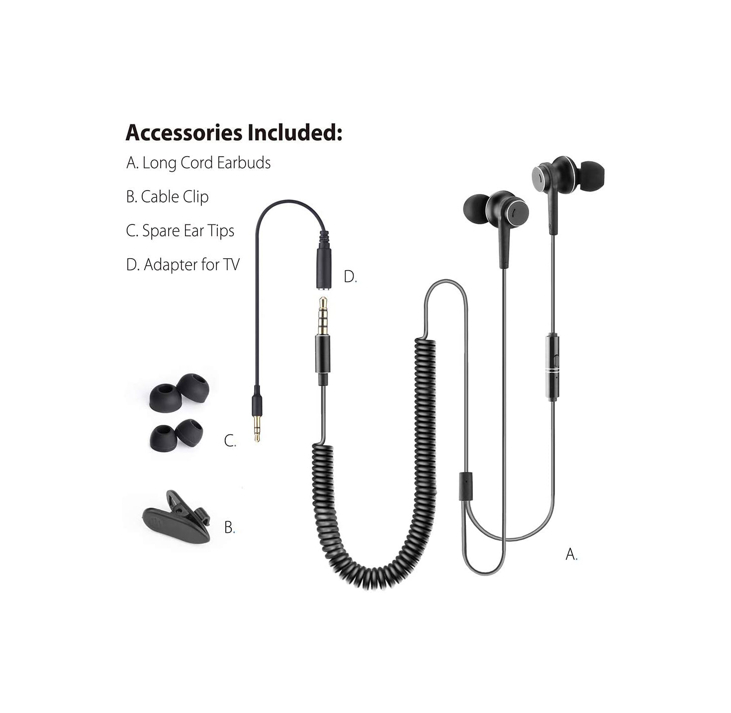 Long Corded Earbuds w/BuiltIn Mic 12ft Advantage Software